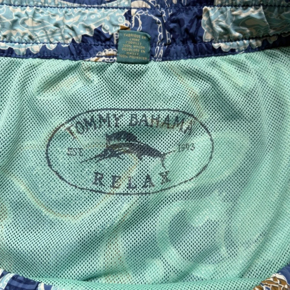 Tommy Bahama Relax Paisley Swim Trunks Blue XXL Elastic Waist Beach Shorts